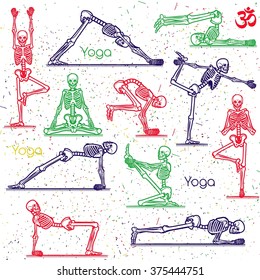 Seamless pattern with skeletal yoga