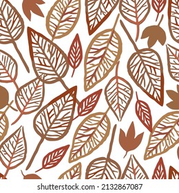 Seamless pattern with skeleton autumn leaves. Vector hand drawn illustration. 