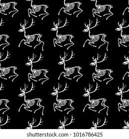 Seamless pattern. Skeleton of a deer. Great for printing on T-shirts, for tattoos and more. Ideal for decoration of Halloween and the Day of the Dead.