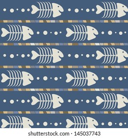 Seamless pattern with skeleton of fish. Vector art