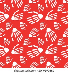 seamless pattern of Skeleton hand on a red background. Vector illustration. Design for Halloween and day of the Dead