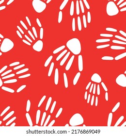 seamless pattern of Skeleton hand on a red background. bones pattern. Design for Halloween and day of the Dead