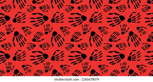 seamless pattern of Skeleton hand on a red background. Vector illustration. Design for Halloween and day of the Dead