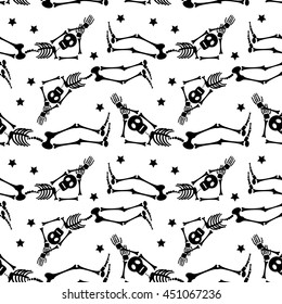 Seamless pattern with skeleton silhouette. Vector clip art. 
