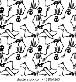 Seamless pattern with skeleton silhouette. Vector clip art. 