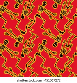 Seamless pattern with skeleton silhouette. Vector clip art. 