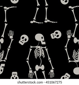 Seamless pattern with skeleton silhouette. Vector clip art. 