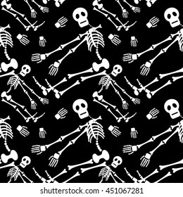 Seamless pattern with skeleton silhouette. Vector clip art. 