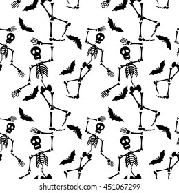 Seamless pattern with skeleton silhouette. Vector clip art. 