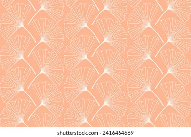 Seamless pattern with skeletonized ginkgo biloba leaves, veined. Panton 2024. Vector illustration EPS10