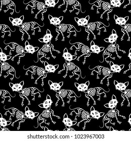 Seamless pattern. Skeletons of cats. Can be used for t-short print, poster or card. Ideal for Halloween, the Day of the Dead and more.