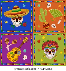 Seamless pattern with skeletons. Day of the Dead. Mexico wallpaper design. Mexican seamless pattern. Mexican national symbols background