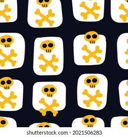 Seamless pattern with skeletons in frames on a black background