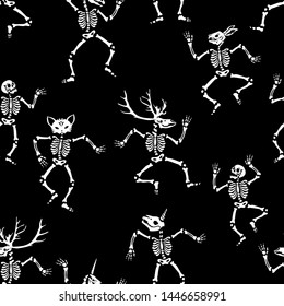 Seamless pattern. Skeletons at a masquerade party. Set of illustrations for halloween.