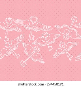 Seamless pattern of Sketch Antique Keys. Types of keys
