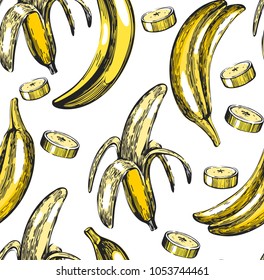 Seamless pattern with sketch bananas