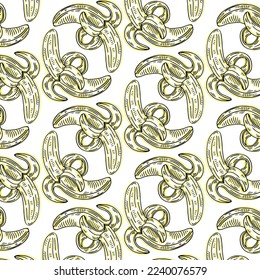 Seamless pattern with sketch bananas isolated on white background