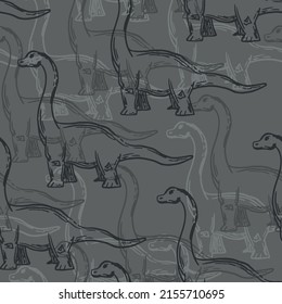 Seamless pattern with sketch brontosaurus. Background with dino for textile, fabric, kids, boy, wrapping paper, Web, clothes, socks and other design.