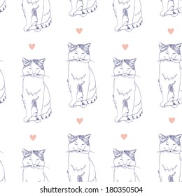 Seamless pattern with sketch with a cat. Vector