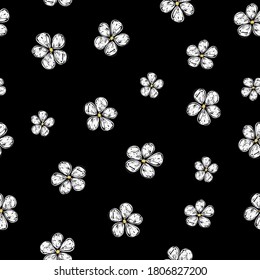 Seamless pattern sketch chamomile flowers design print background for textile and fabric ornament vector illustration 