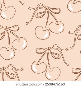 seamless pattern with sketch cherry design for textiles vector