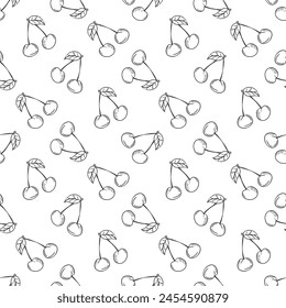 Seamless pattern with sketch cherry in vintage style. Vector hand drawn doodle background