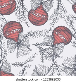 Seamless pattern with sketch Christmas balls