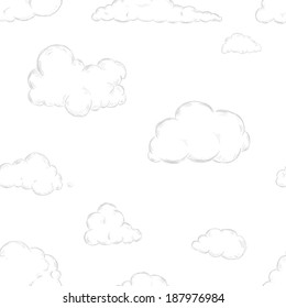 Seamless Pattern of Sketch Clouds on White Background