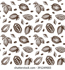 Seamless pattern with sketch cocoa beans