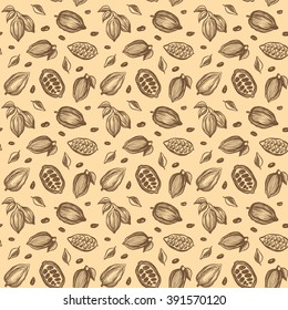 Seamless pattern with sketch cocoa beans