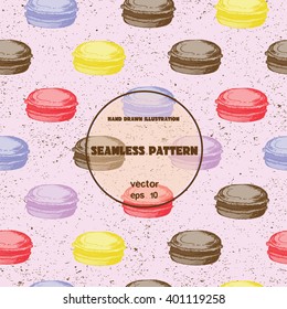 Seamless pattern. Sketch of colorful macaroons. Vector illustration set Macaroon.