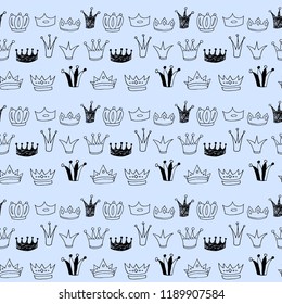 Seamless pattern with sketch crowns. Vector illustration.