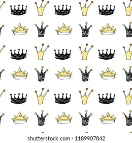 Seamless pattern with sketch crowns. Vector illustration.