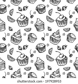 Seamless pattern sketch cupcake.