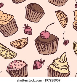 Seamless pattern sketch cupcake.