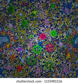 Seamless pattern Sketch cute background. Doodles blue, green and black on colors. Nice pattern for wrapping paper vector.