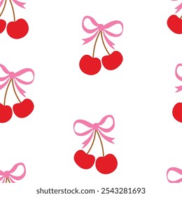 Seamless pattern Sketch Cute Cherry and bow Background, Print Design for Textile Vector Illustration