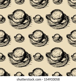 seamless pattern  sketch drawing of coffee vector 