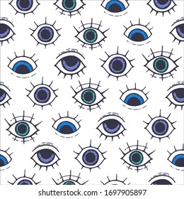Nahtlose Musterskizze mit Augen. Handgezeichnete Vektorillustration. Vintage Verpackungsgrundstück. Augenbrauen, Augenbrauen, Augen. Doodle-Muster.