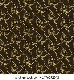 seamless pattern sketch of fish head on black background dark background pattern wallpaper texture vector retro image