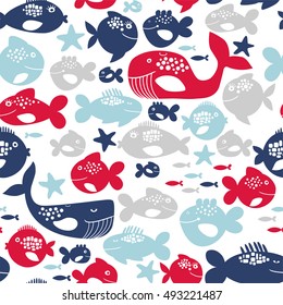 seamless pattern with sketch fishes