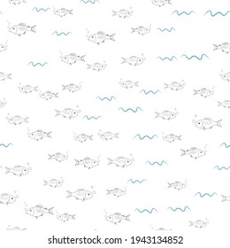 seamless pattern sketch fishes in white background