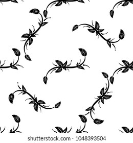 Seamless pattern with sketch flowers and leafs. Hand drawn