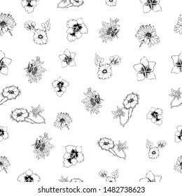 seamless pattern sketch of frangipani, orchid, japan, sakura flower for wallpaper, curtain and other
