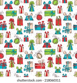 Seamless pattern of sketch gifts. Festive background for your design.