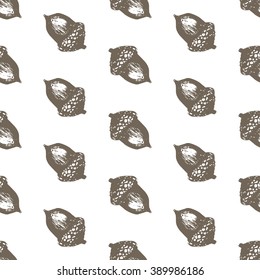 Seamless pattern sketch hand drawing acorn. Pattern for packaging