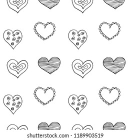 Seamless pattern with sketch hand drawn hearts. Vector illustration.