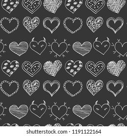 Seamless pattern with sketch hand drawn hearts. Vector illustration.