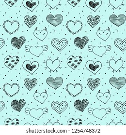 Seamless pattern with sketch hand drawn hearts. Vector illustration.