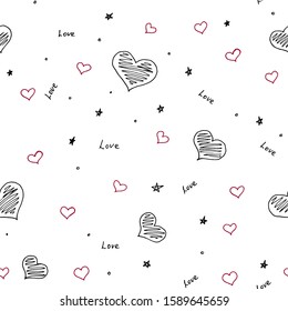 Seamless pattern, sketch heart and words